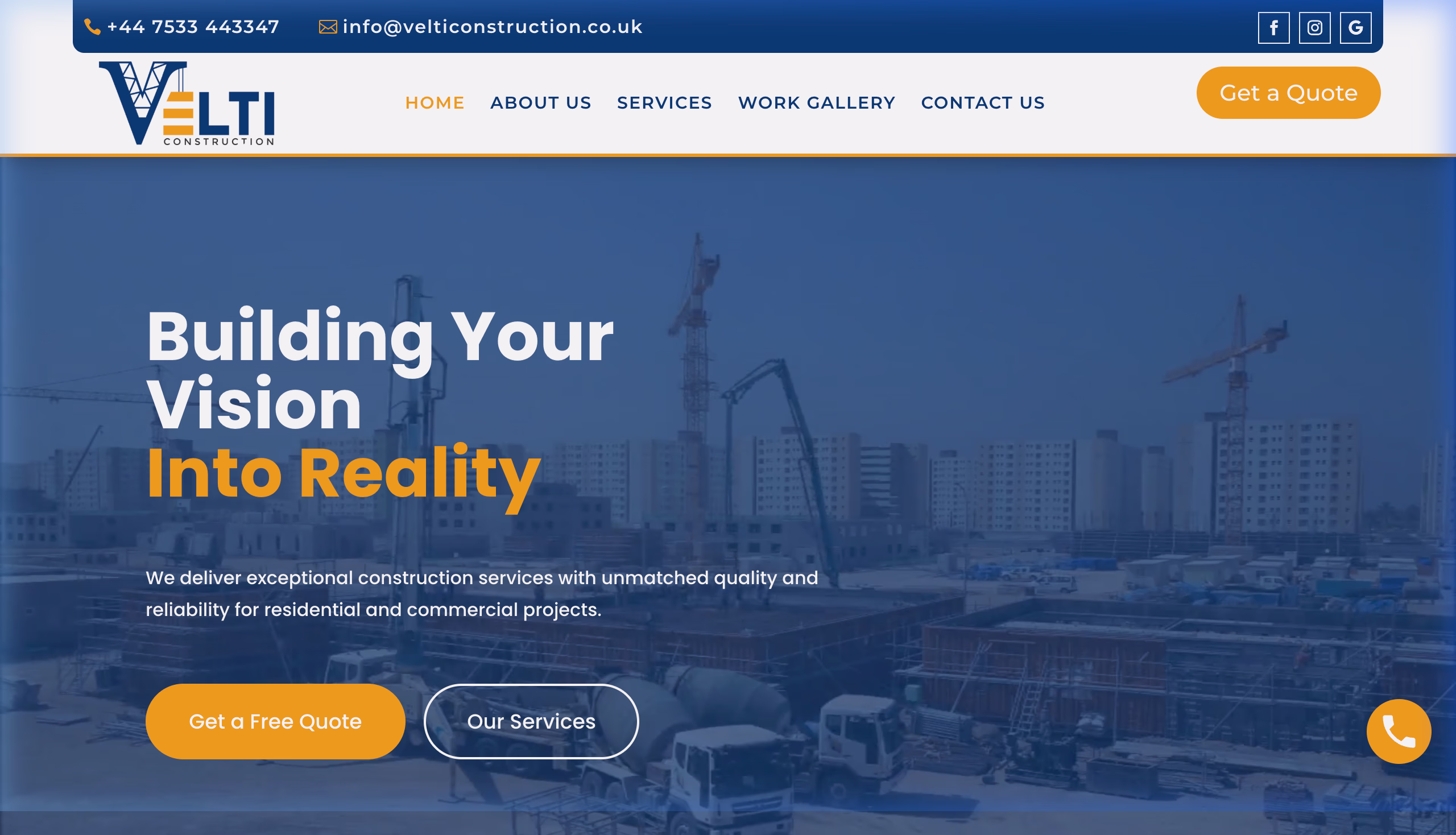 Velti Construction website preview
